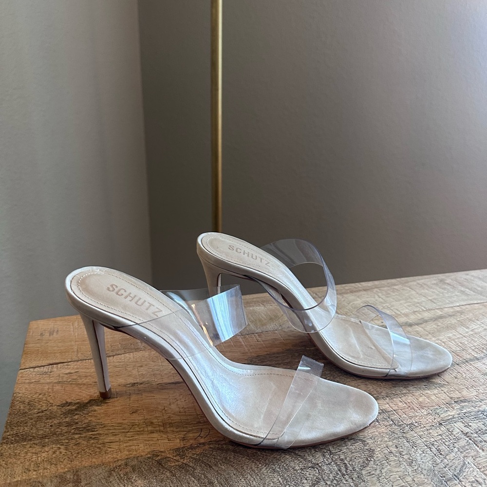 SCHUTZ Clear Strap Nude Heeled Sandals